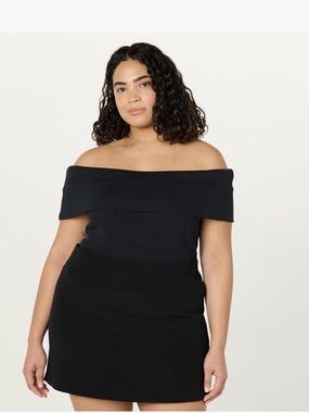 The Drop Jan Black Off-Shoulder Knit Top 3X Ribbed NWT